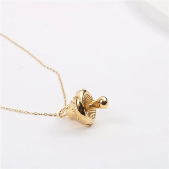 18K Gold Plated Mushroom Pendant Chain Necklace Christmas Gift For Her - Picture 5 of 6
